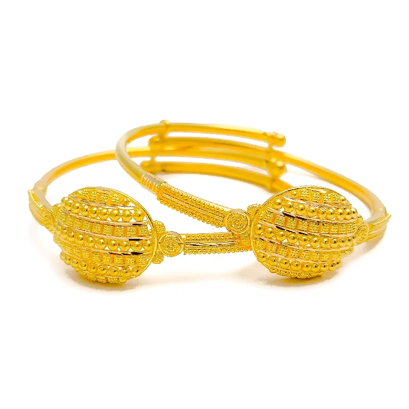 Women’s chunky bracelets-Beaded Striped 22k Gold Baby Bangles