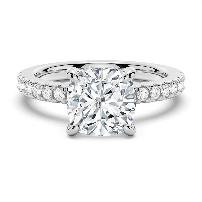 Women’s vintage-inspired diamond engagement rings-Pavé Band Cushion Cut Moissanite Engagement Ring