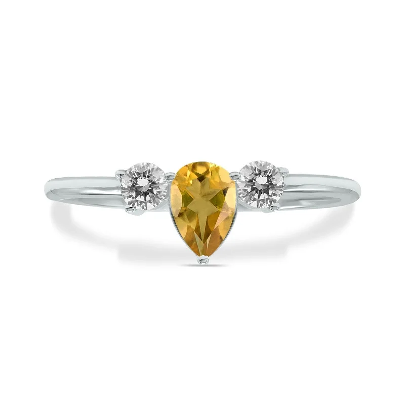 Women’s statement cocktail rings-Marquee Jewels 1/2 Carat TW Pear Shape Citrine and Diamond Ring in 10K White Gold