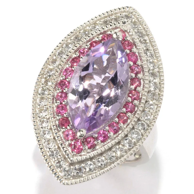 Women’s vintage wedding bands-Sterling Silver 4 7/8ct Marquise Pink Amethyst Multi-gemstone Ring