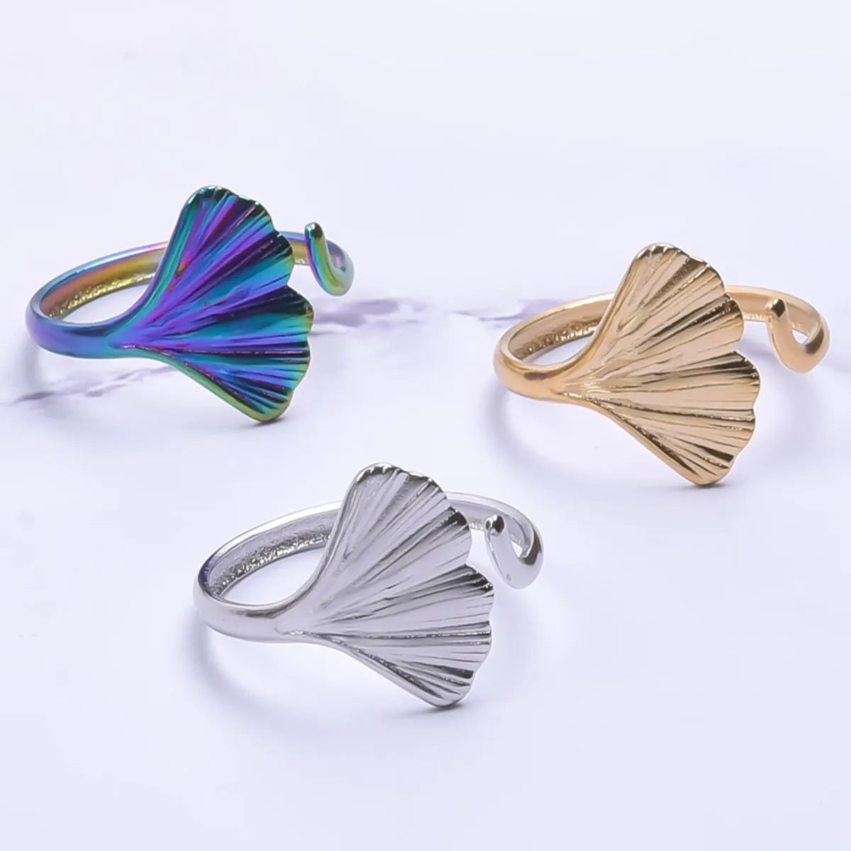 Women’s intricate design rings-Wholesale 1 Piece Simple Style Ginkgo Leaf Titanium Steel Open Ring