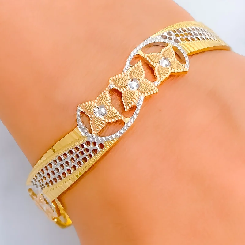 Women’s beaded bangles-Exquisite Charming 22k Gold Floral Bangle