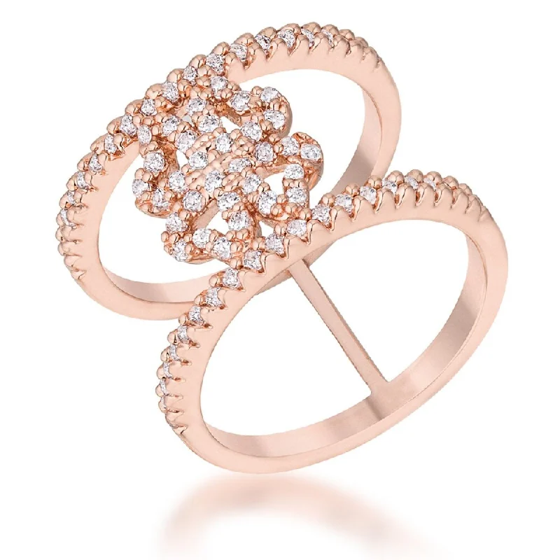 Women’s statement rings-Lauren 0.4Ct Cz Rose Gold Delicate Clover Wrap Ring