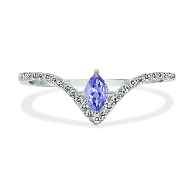 Women’s custom engagement rings-Marquee Jewels 1/4 Carat TW Tanzanite and Diamond V Shape Ring in 10K White Gold