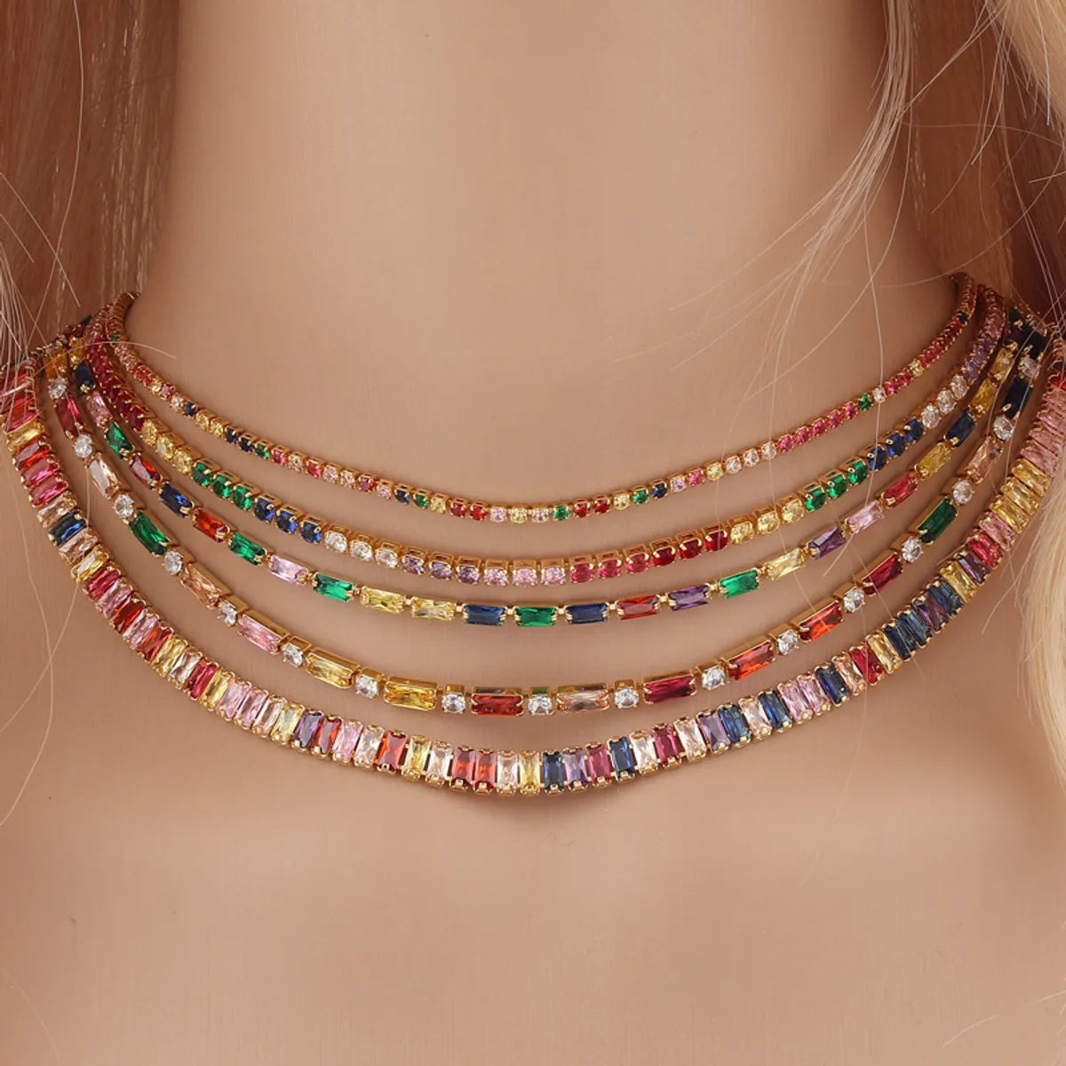 Women’s high-end necklaces-Fashion Geometric Copper Necklace Inlay Zircon Copper Necklaces