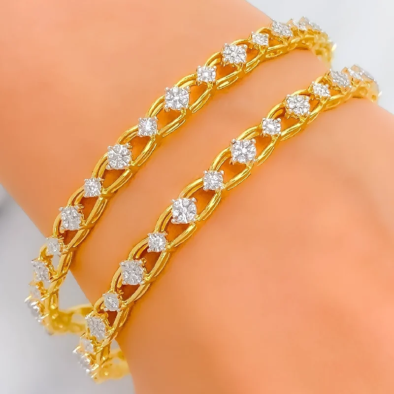 Women’s gold chain bracelets-Delightful Delicate Diamond + 18k Gold Bangle