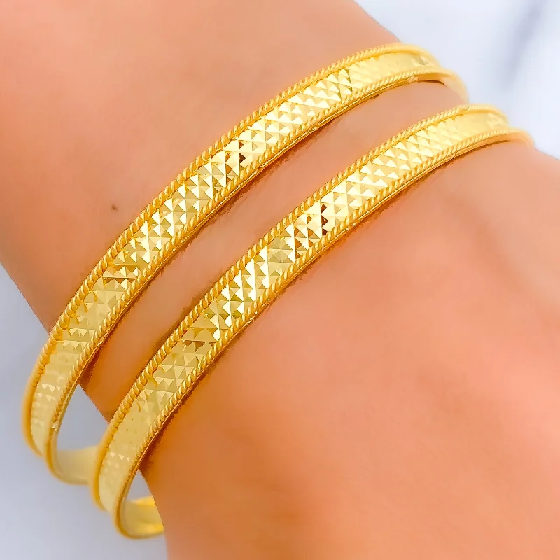 Women’s diamond bracelets-Radiant Zig-Zag Finish 22k Gold Bangle Pair