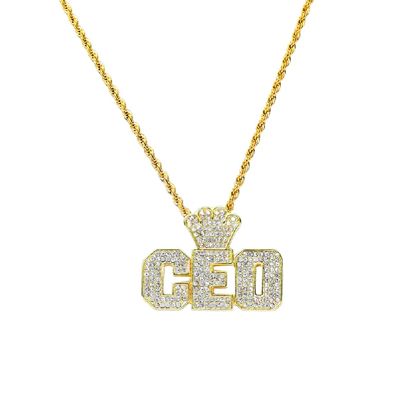 Women’s infinity necklaces-Hip-hop Letter Crown Alloy Inlay Rhinestones Unisex Pendant Necklace