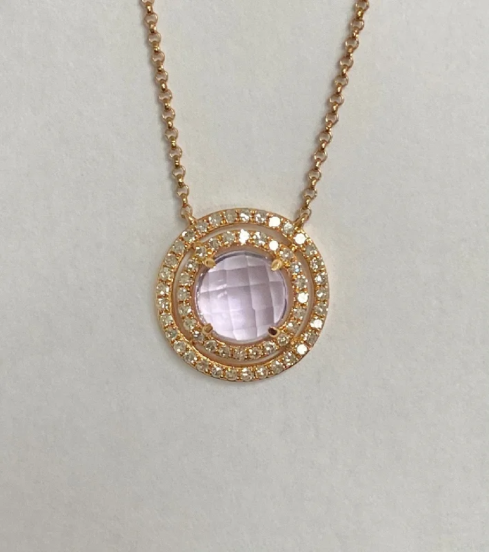 Women’s antique-style necklaces-14kt Rose Gold Amethyst and Diamond Necklace