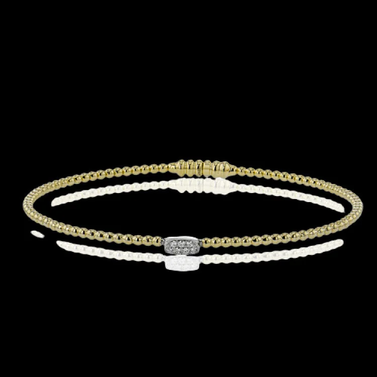 Women’s personalized bangle bracelets-18K YG beaded bangle with diam accent and magnetic closure, perfect bangle for stacking