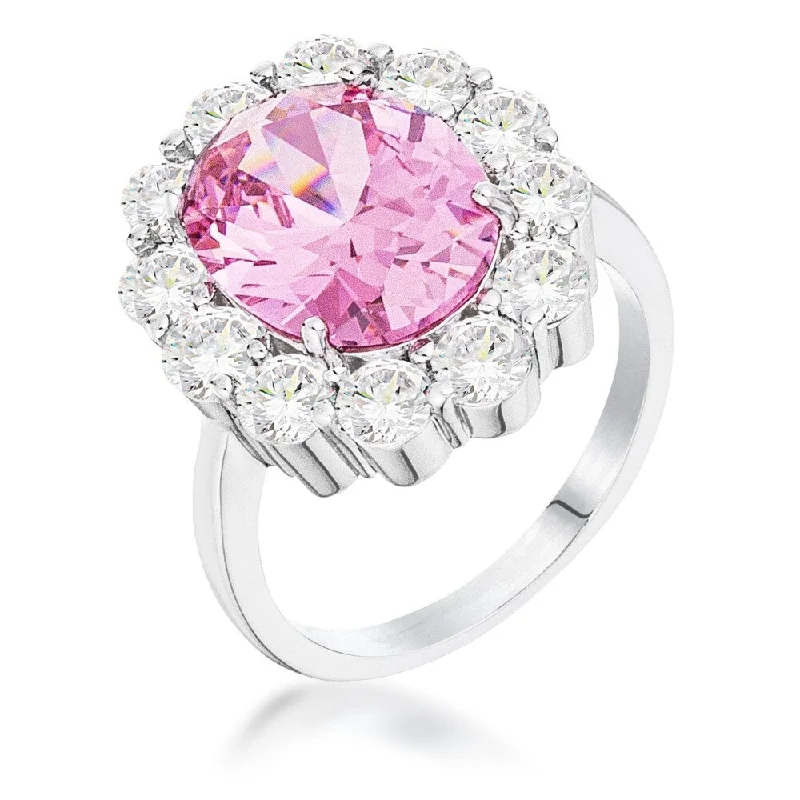 Women’s modern diamond rings-11.5Ct Rhodium Plated Pale Pink Oval Blossom Ring