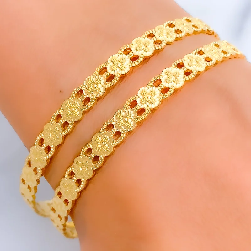 Women’s matching bangles-Luscious Radiant Floral 22k Gold Bangle Pair