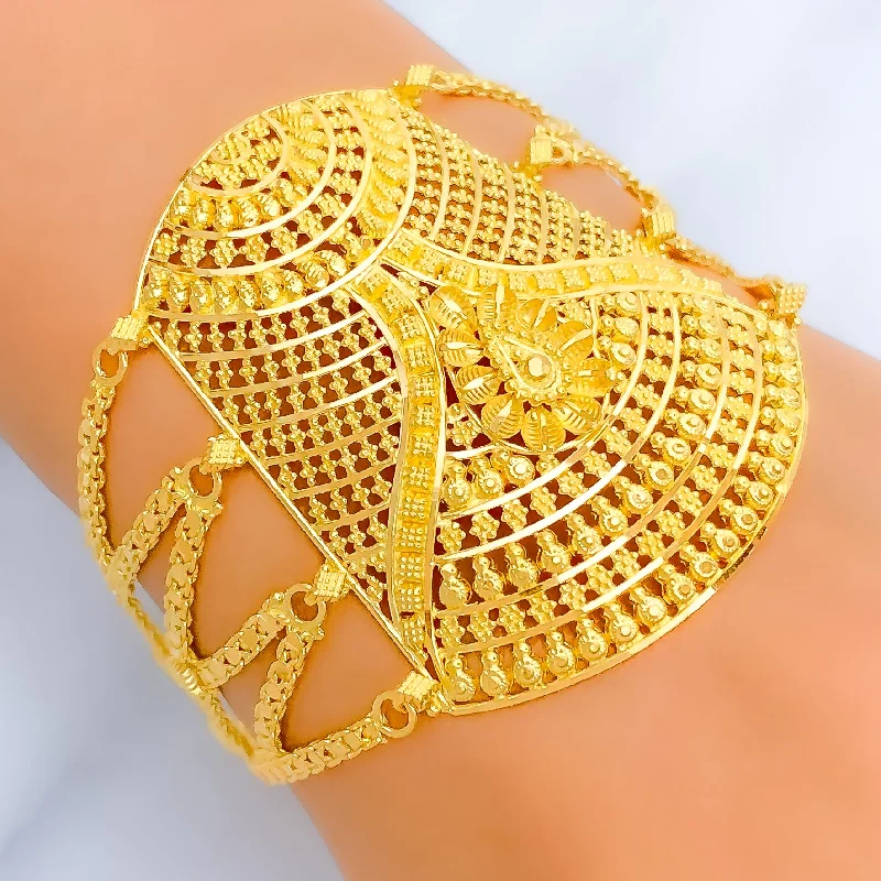 Women’s unique bangles-Palatial Floral Netted 22K Gold Statement Bracelet