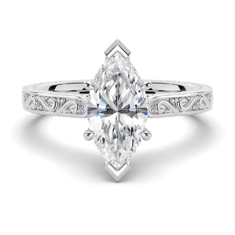 Women’s vintage engagement rings-Vintage Two-Tone Marquise Moissanite Engagement Ring With Milgrain Edges