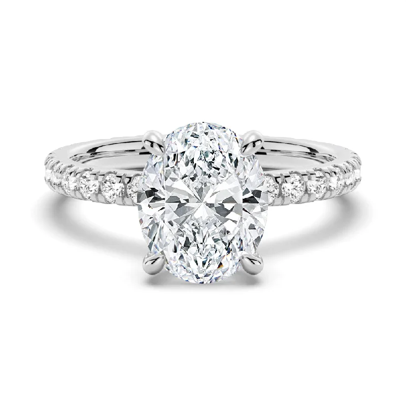 Women’s bold engagement rings-Oval Cut Engagement Ring With Eternity Pave Band