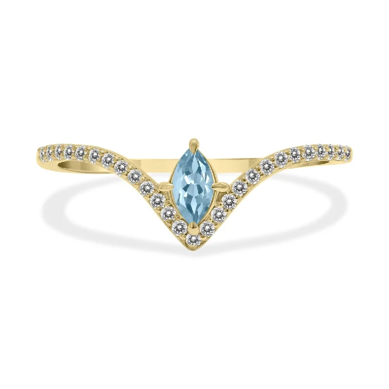 Women’s sapphire engagement rings-Marquee Jewels 1/4 Carat TW Aquamarine and Diamond V Shape Ring in 10K Yellow Gold