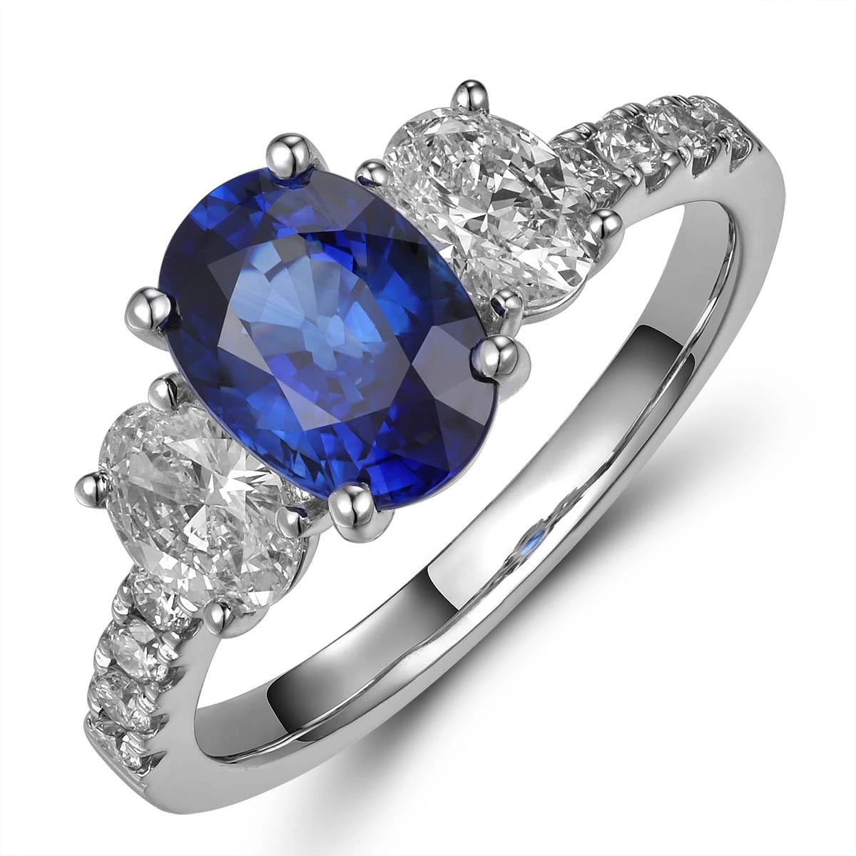 Women’s affordable diamond engagement rings-18K White Gold Oval Sapphire and Oval Diamond Ring