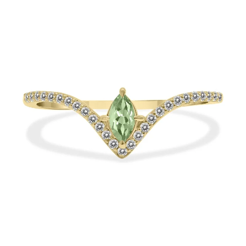 Women’s gold engagement rings-Marquee Jewels 1/4 Carat TW Green Amethyst and Diamond V Shape Ring in 10K Yellow Gold