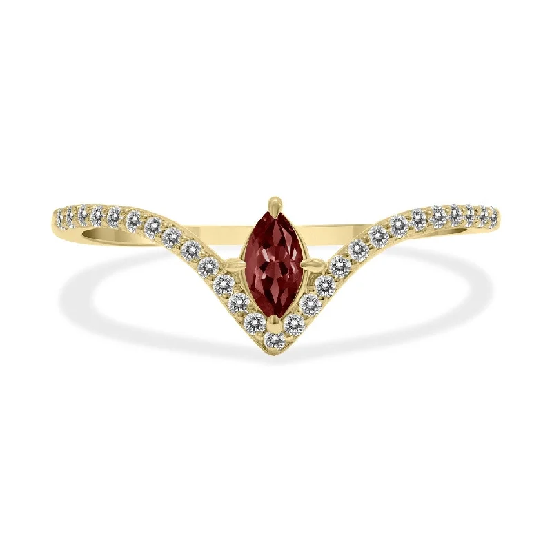 Women’s boho rings-Marquee Jewels 1/4 Carat TW Garnet and Diamond V Shape Ring in 10K Yellow Gold