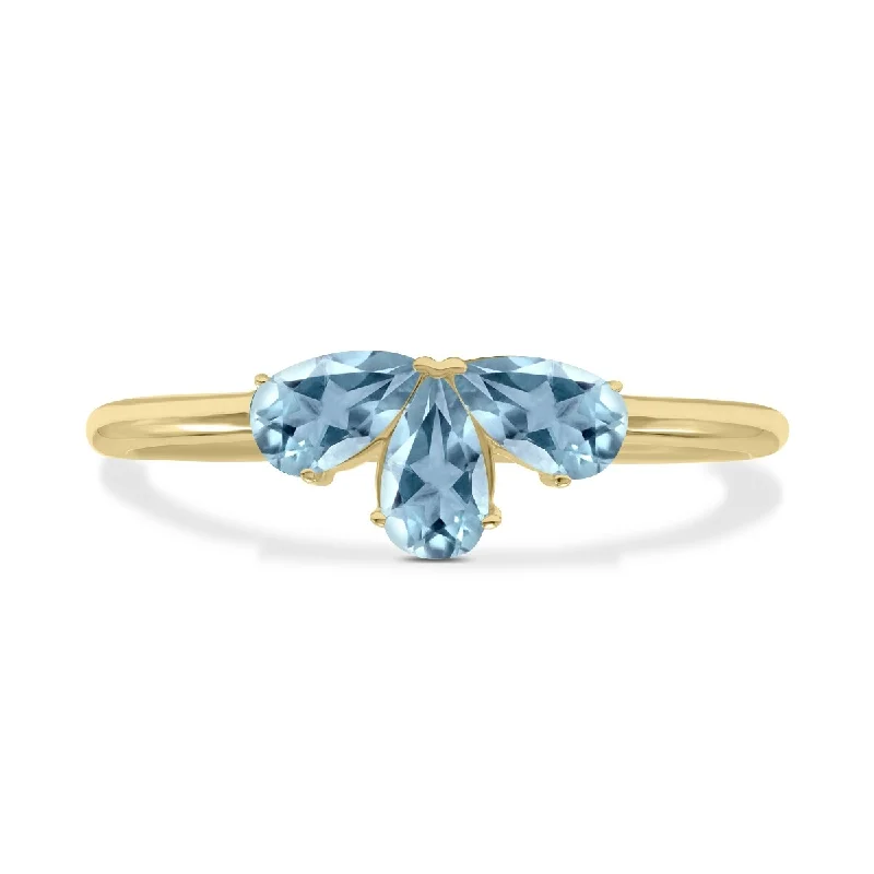 Women’s simple silver rings-Marquee Jewels Aquamarine Pear Shape Three Stone Ring in 10K Yellow Gold