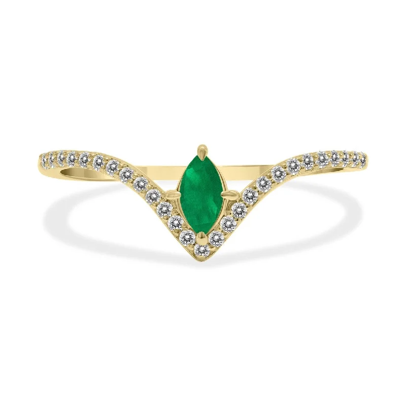 Women’s engagement rings with moissanite-Marquee Jewels 1/4 Carat TW Emerald and Diamond V Shape Ring in 10K Yellow Gold