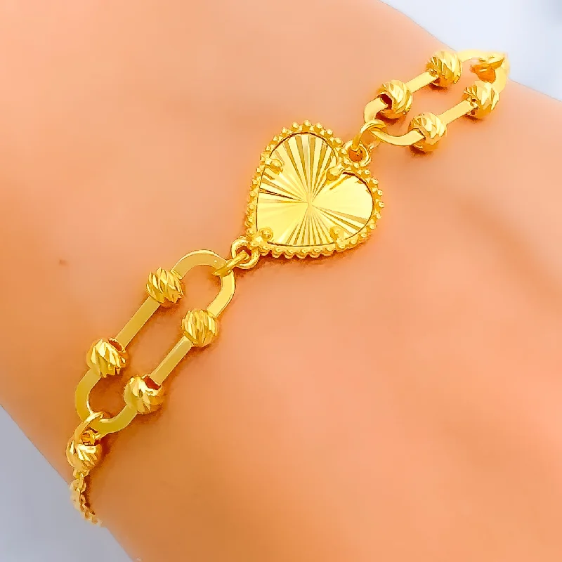 Women’s boho bracelets-Fancy Heart 21k Gold Bracelet