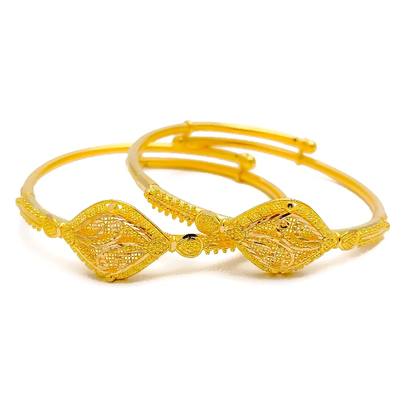 Women’s friendship bracelets-Reflective Netted Floral 22k Adjustable Baby Bangle Pair