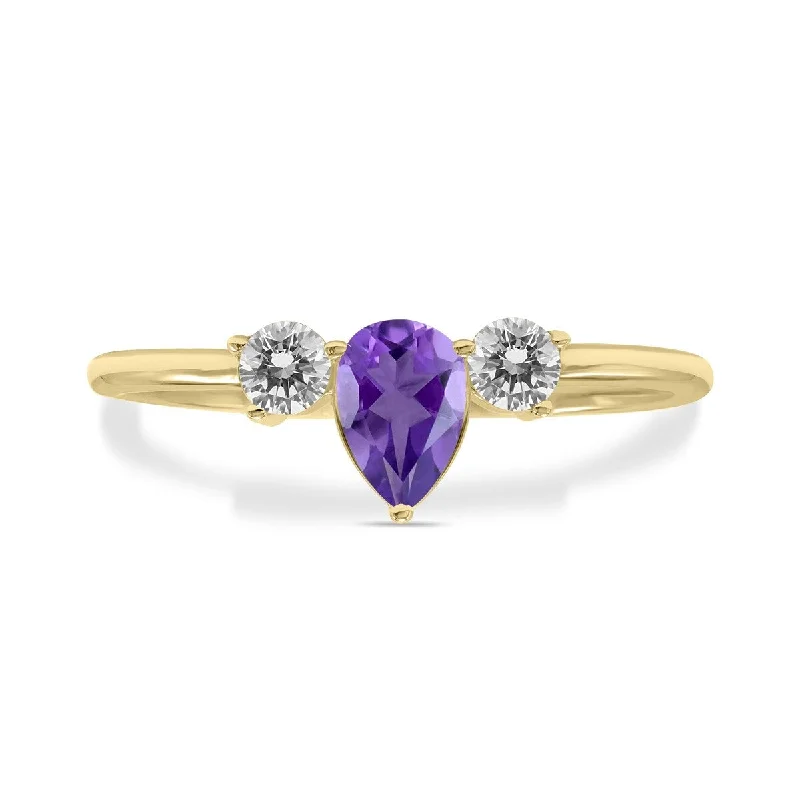 Women’s rose gold wedding rings-Marquee Jewels 1/2 Carat TW Pear Shape Amethyst and Diamond Ring in 10K Yellow Gold