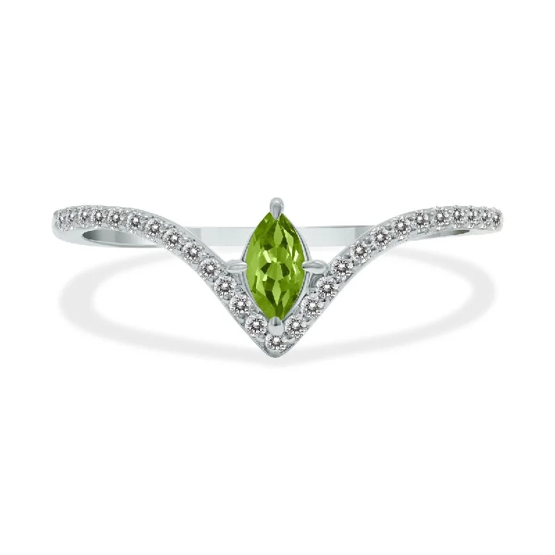 Women’s moonstone rings-Marquee Jewels 1/4 Carat TW Peridot and Diamond V Shape Ring in 10K White Gold