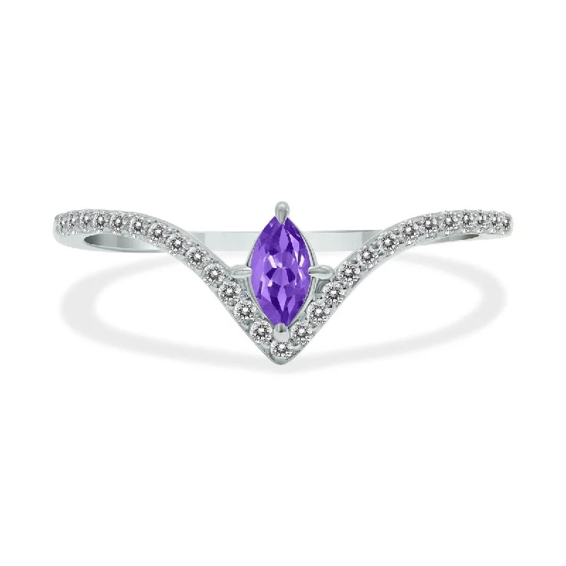 Women’s engagement rings with diamonds-Marquee Jewels 1/4 Carat TW Amethyst and Diamond V Shape Ring in 10K White Gold