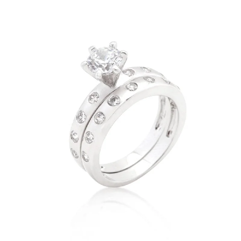 Women’s unique engagement rings-Bezel Set Round Cut Bridal Ring Set