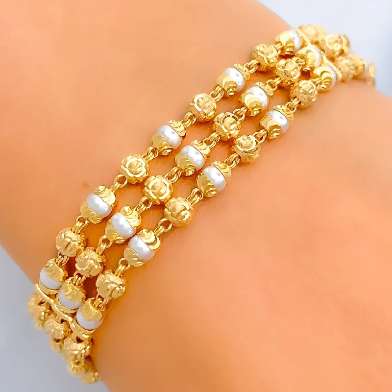 Women’s adjustable gold bracelets-Magnificent Triple Layered 22k Gold Pearl Bracelet