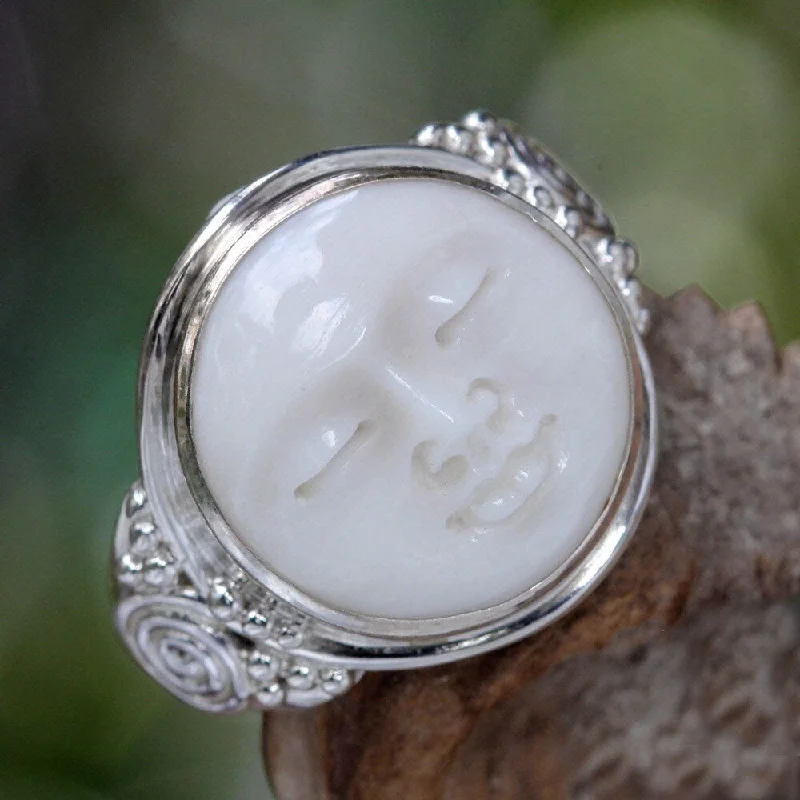 Women’s silver statement rings-Handmade Sterling Silver Men's 'Face of the Moon' Ring (Indonesia)