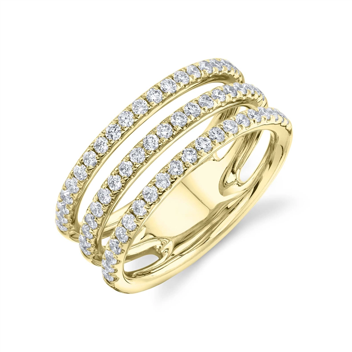 Women’s white gold engagement rings-14K Yellow Gold Three Row Diamond Ring