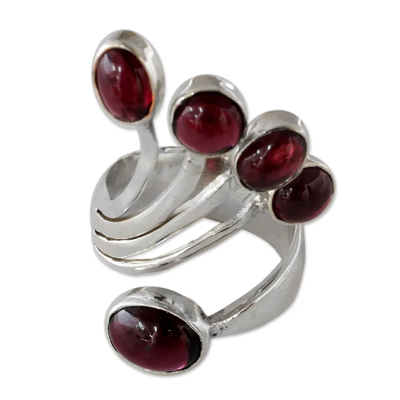 Women’s birthstone rings-Handmade Wings Garnet Sterling Silver Ring (India)