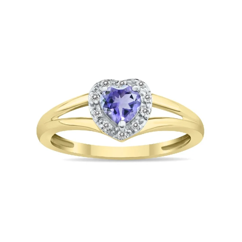 Women’s engraved rings-Marquee Jewels Heart Shape Tanzanite and Diamond Ring in 10K Yellow Gold