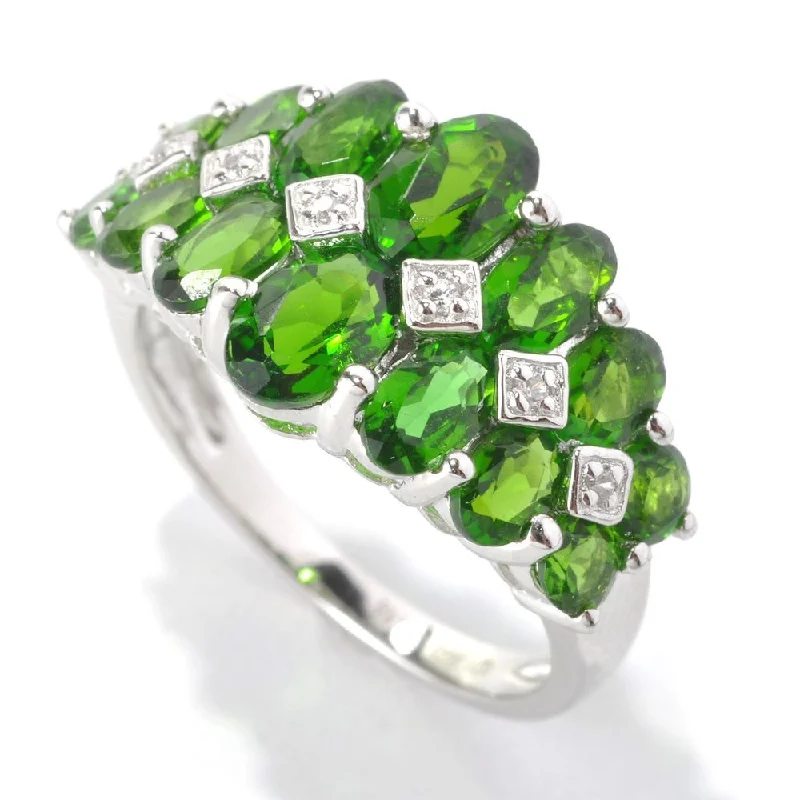 Women’s luxurious wedding rings-Platinum Over Sterling Silver Chrome Diopside and Diamond Accent Graduated Band Ring