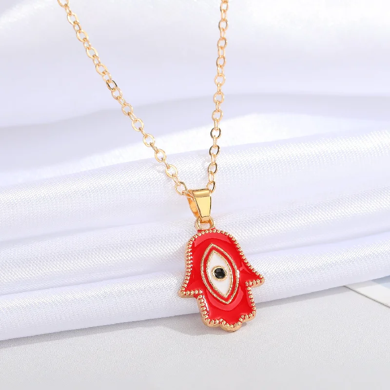 Red Red with Palm Pattern Eye Necklace