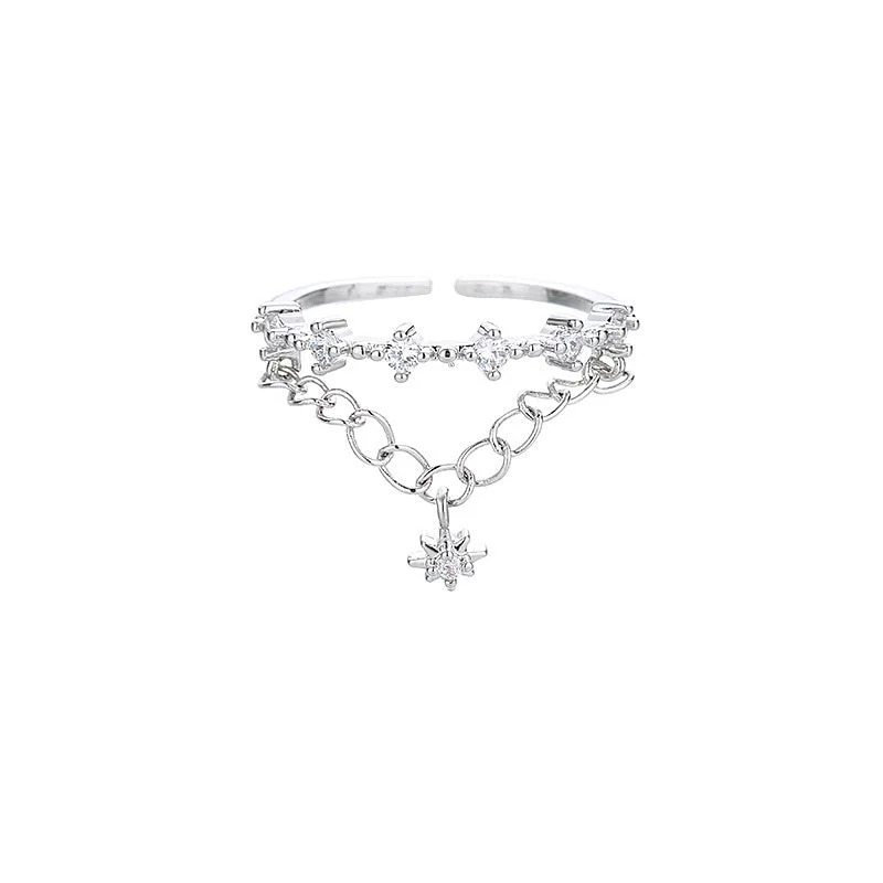 Six-Pointed Star Chain Ring (White Gold Color)