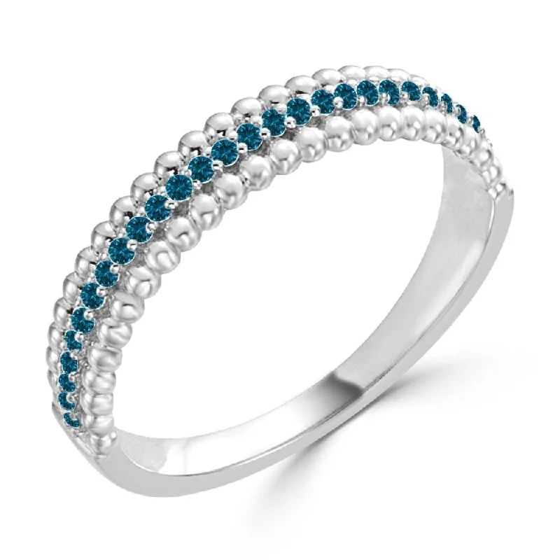 Women’s gold wedding bands-Auriya 1/6cttw Stackable Petite Beaded Blue Diamond Ring 10k Gold Ultra-thin