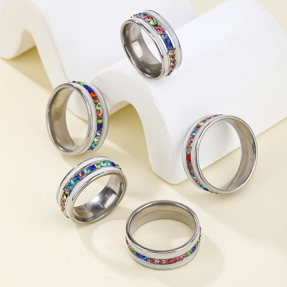 Women’s vintage diamond rings-Stainless Steel Hip-Hop Geometric Inlay Zircon Rings