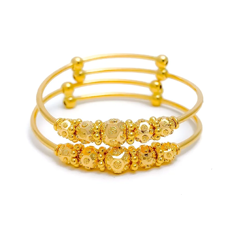 Women’s luxury charm bracelets-Decorative Multi-Orb 22k Gold Baby Bangles