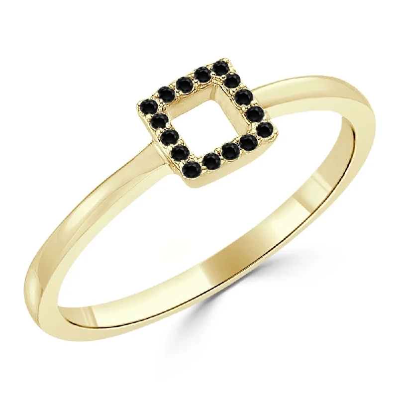 Women’s engagement rings with diamonds-Auriya Dainty and Petite Stackable Open Square Black Diamond Ring 0.06ctw 10K Gold