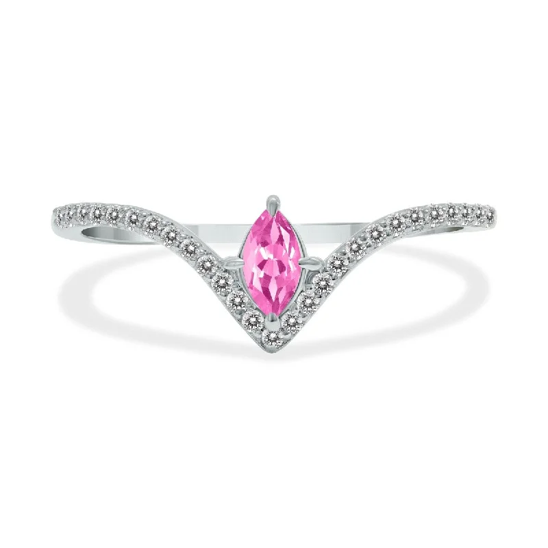 Women’s colorful gemstone rings-Marquee Jewels 1/4 Carat TW Pink Topaz and Diamond V Shape Ring in 10K White Gold