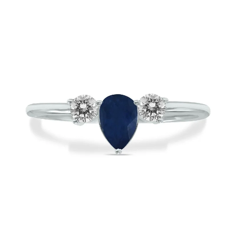 Women’s statement rings-Marquee Jewels 1/2 Carat TW Pear Shape Sapphire and Diamond Ring in 10K White Gold