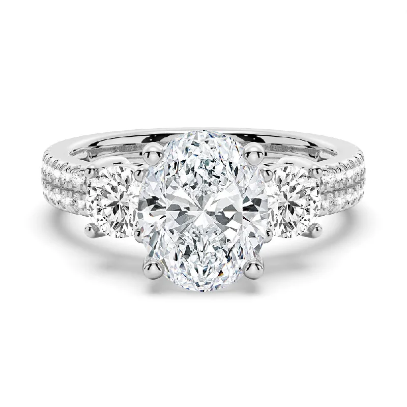 Women’s vintage engagement rings-NEW Double Row Pave Three Stone Oval Cut Moissanite Engagement Ring