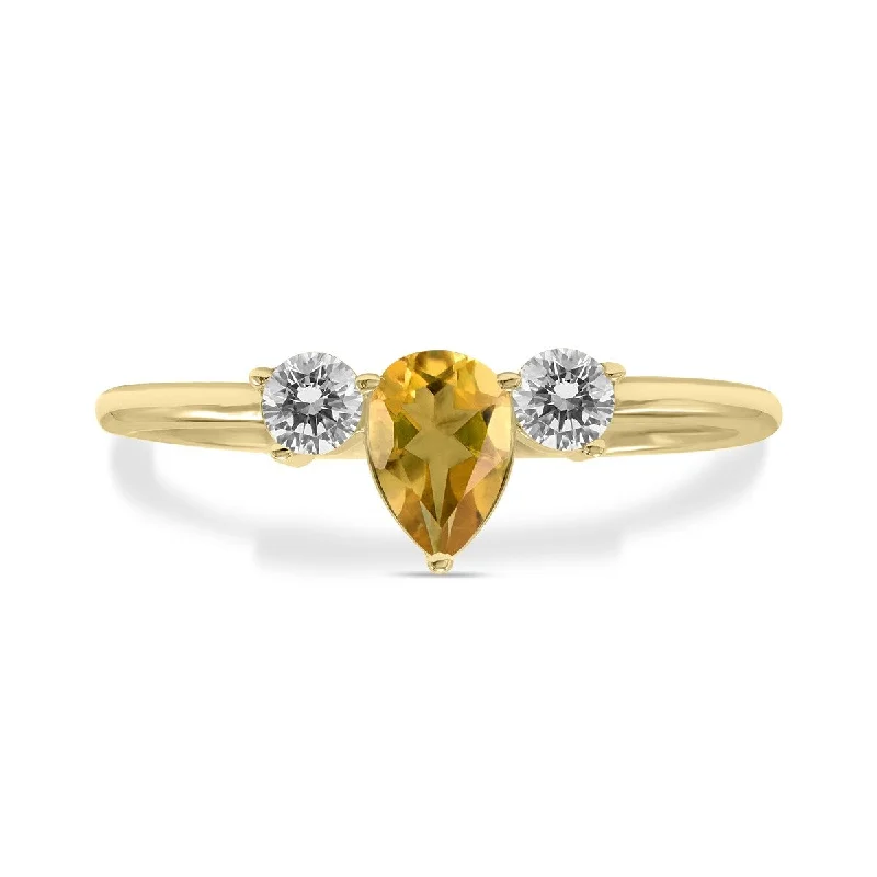 Women’s personalized rings-Marquee Jewels 1/2 Carat TW Pear Shape Citrine and Diamond Ring in 10K Yellow Gold