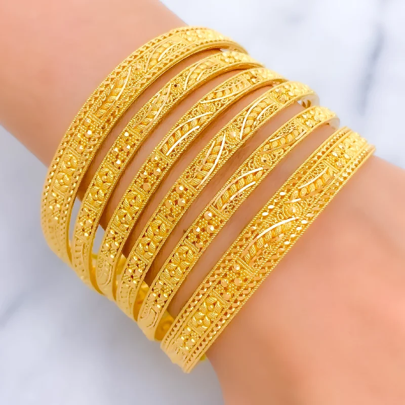 Women’s romantic bangles-Ethereal Graceful Leaf Accented 22k Gold Bangle Set