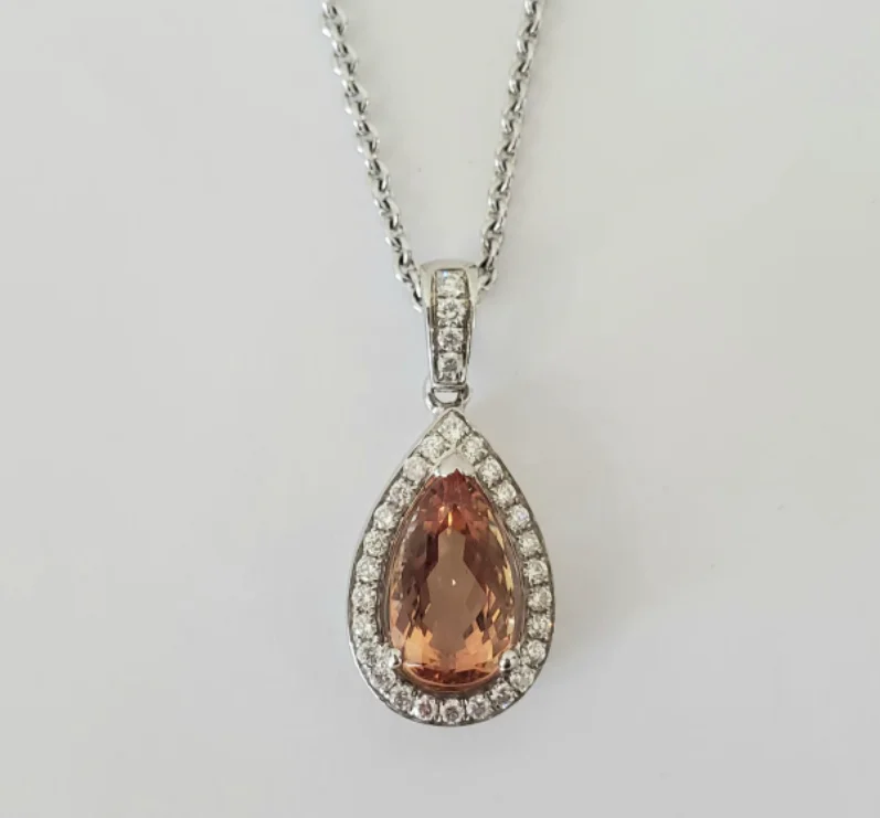 Women’s engraved necklaces-18kt White Gold Imperial Topaz and Diamond Pendant