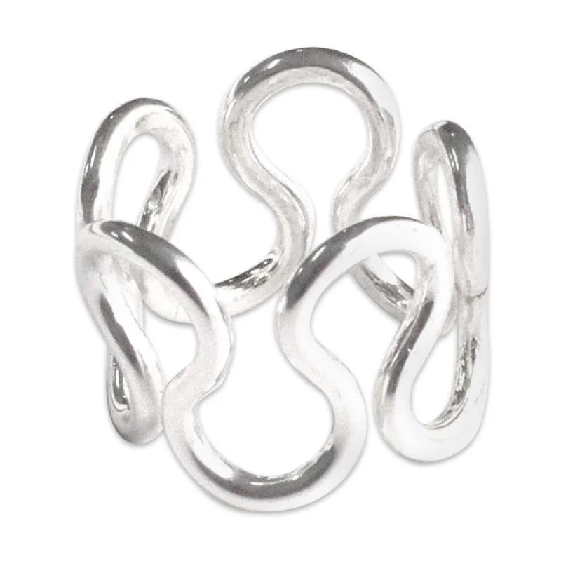 Women’s moonstone rings-Handmade Sinuous Sterling Silver Ring (Peru)